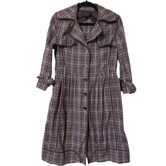 BCBGMaxAzria Jacket Y2K Dark Academia Plaid Long Sleeve Trench Brown Small - Picture 1 of 8